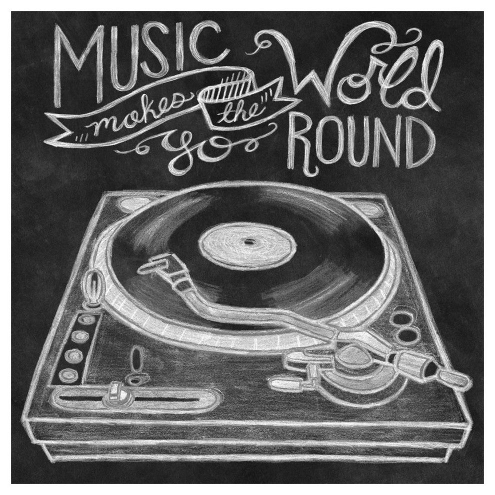 "Retro Record Player Chalk" Digital Paper Print by Mary Urban, 20"x20"