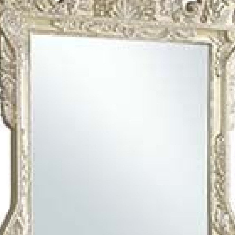 Benzara BM275050 61" Wall Mirror, Oversized Floral Carving, Champagne Silver