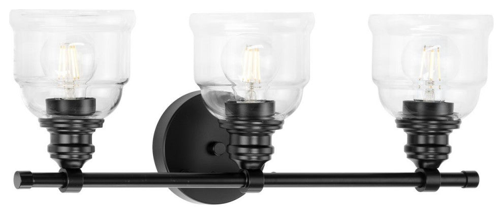 Ambrose Collection 21" 3-Light Matte Black Clear Glass Bath Vanity Light
