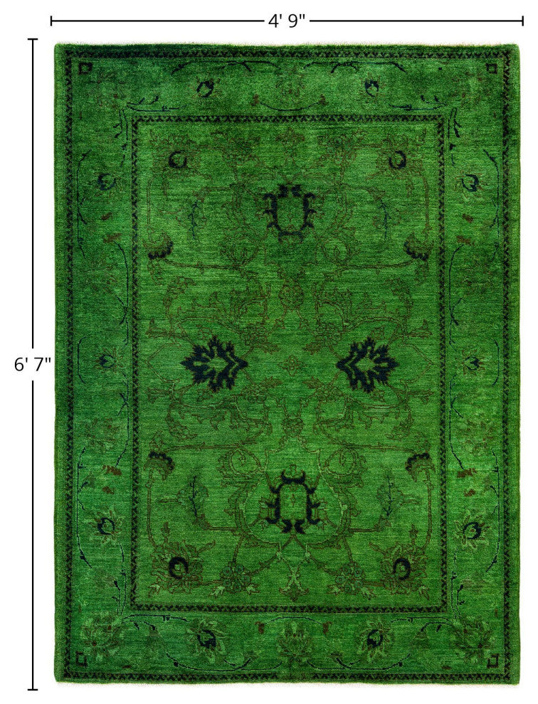 Overdyed One-of-a-Kind Hand-Knotted Area Rug Green, 4' 9" x 6' 7"