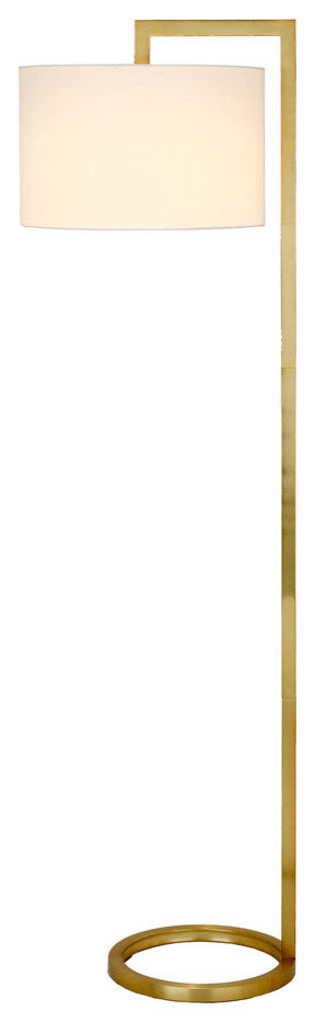 64" Brass Traditional Shaped Floor Lamp With White Frosted Glass Drum Shade