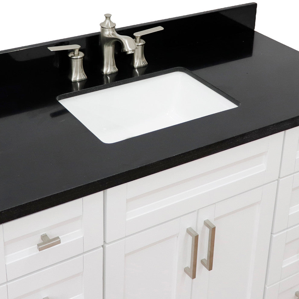 49" Single Sink Vanity, White Finish With Black Galaxy Granite