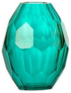 Diamond Solid Color Hand Blown Art Glass Vase, Gift Box, Turquoise
