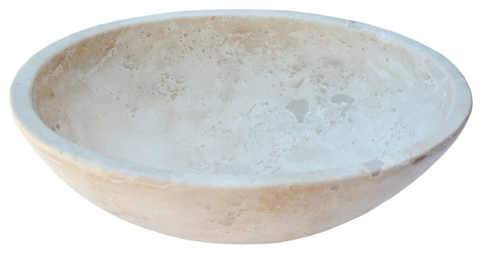 Troia Light Travertine Natural Stone Oval Vessel Sink (W)16" (L)21" (H)6"