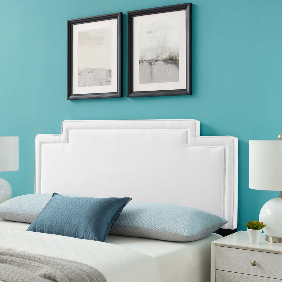 Headboard, Twin Size, White, Velvet, French, Mid Century Bedroom Guest Suite