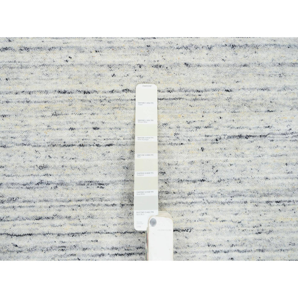 Ivory, Plain Modern Striped Design, Soft Wool Hand Loomed Round Rug, 8'0"x8'0"