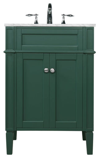 Home Living Vanity with Carrara White Marble Countertop, Green, 24", Single Sink