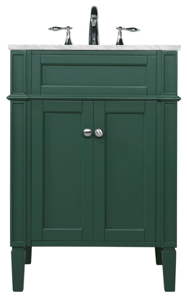Home Living Vanity with Carrara White Marble Countertop, Green, 24", Single Sink
