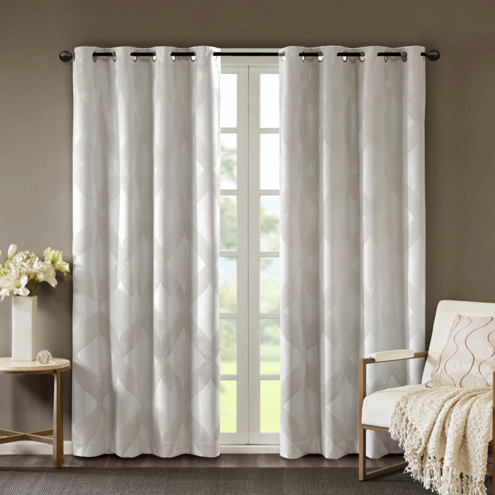 SunSmart Bentley Ogee Total Blackout Window Curtain Panel, White, White, 95"