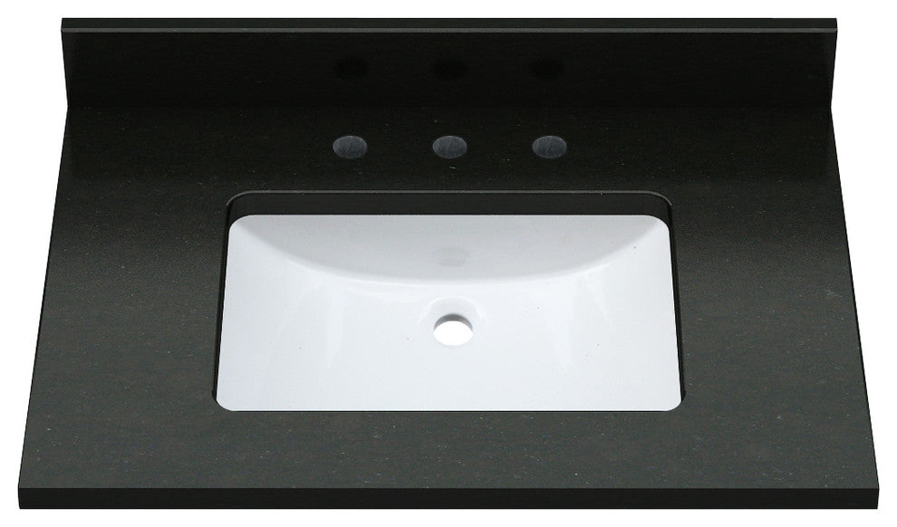 Granite Top With Mounted Rectangular Ceramic Basin, Midnight Black, 31"
