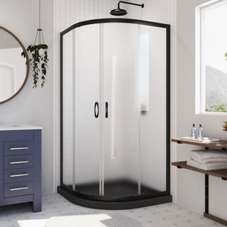 Prime 38x74 3/4 Frosted Glass Sliding Shower Enclosure Satin Black, Black