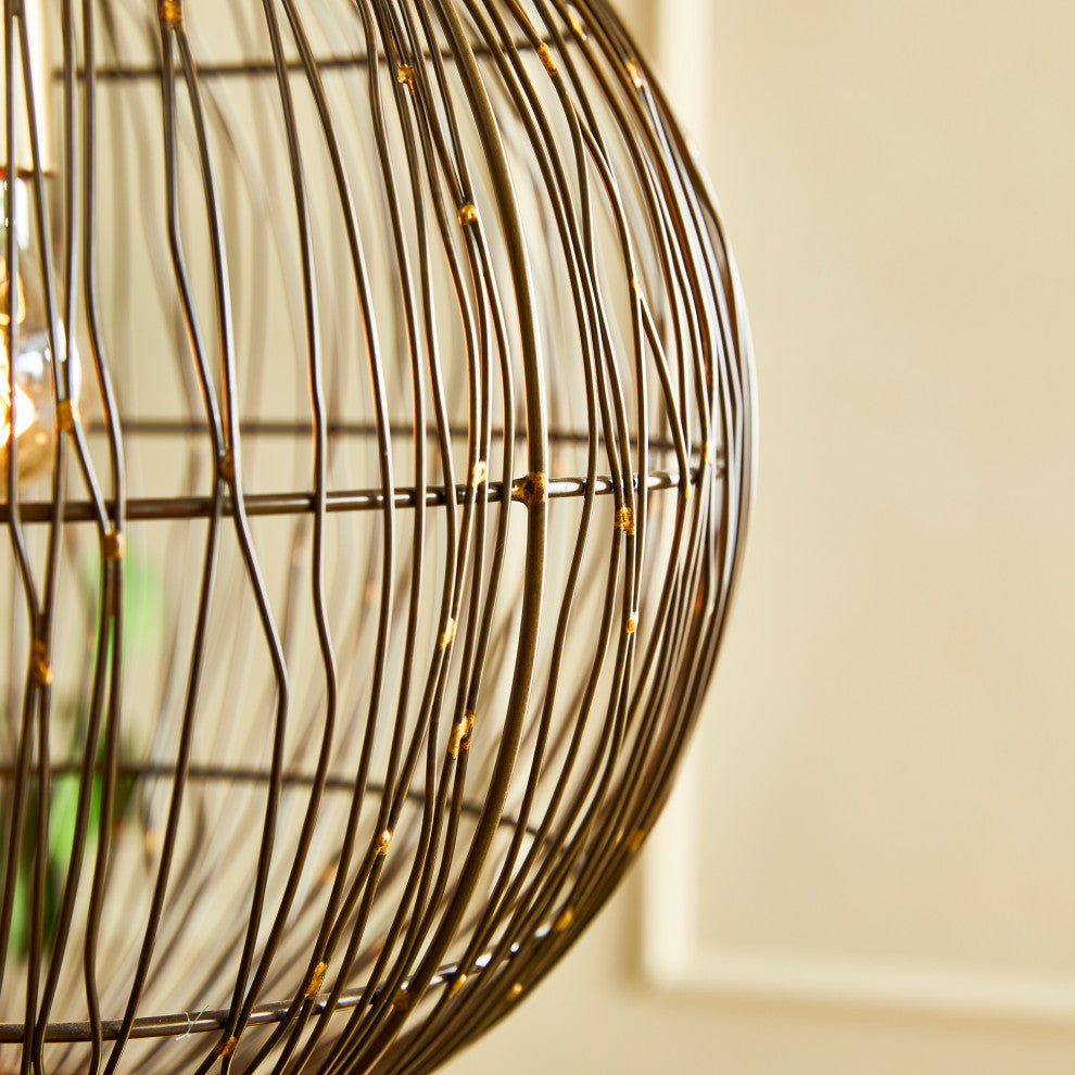 Rustic Modern Sphere Wire Cage Pendant Light 16 in Round Industrial Minimalist