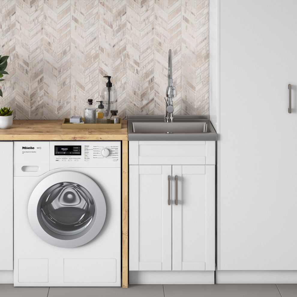 Hennessy Contemporary 24" Deluxe Laundry Cabinet, Faucet, White, 20"