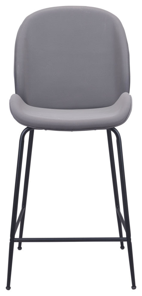 Counter Stool Chair, Steel Metal, Fabric, Gray, Black, Kitchen Cafe Bistro