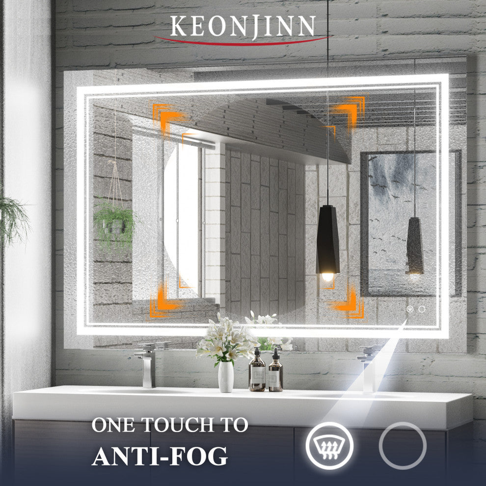 LED Bathroom Mirror, Anti-Fog Memory Dimmable IP54 Waterproof, 40"x28"