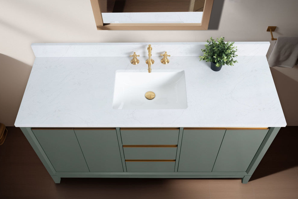 Vanity Art Bathroom Vanity With Sink, Vintage Green, 60" Single