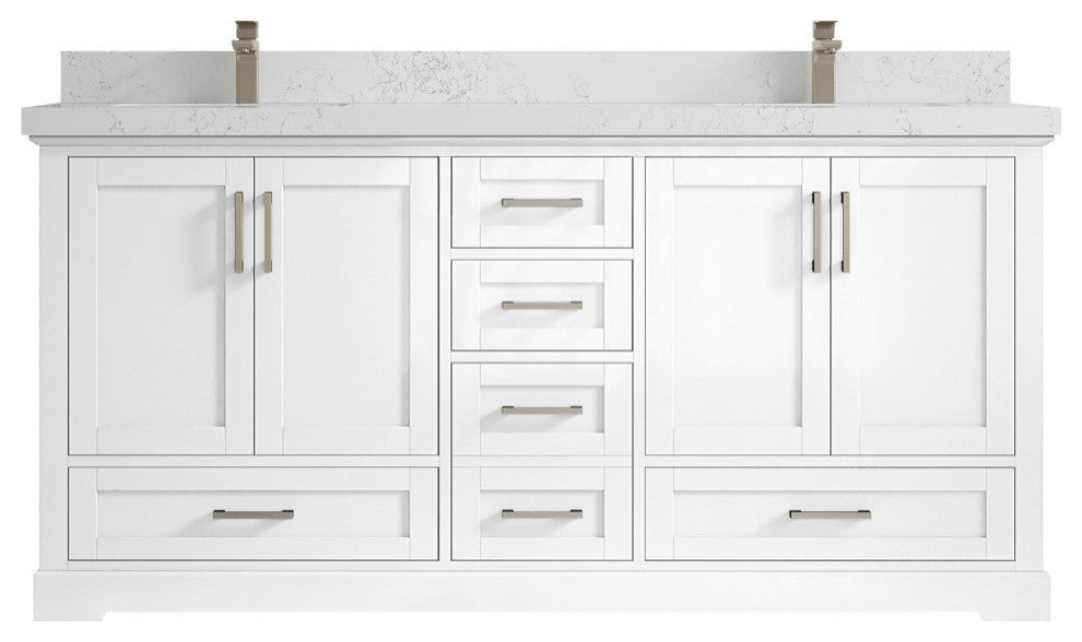 Boston 72 Double Sink Bath Vanity in White 2" Empira Quartz