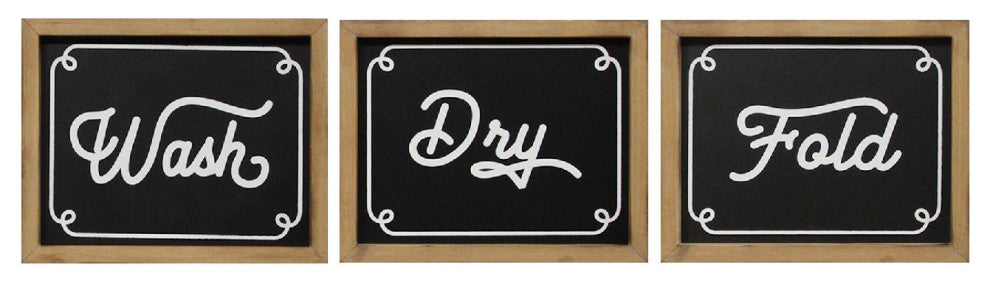 HomeRoots Wash Dry Fold Rustic Laundry Wall Art 3pc Set
