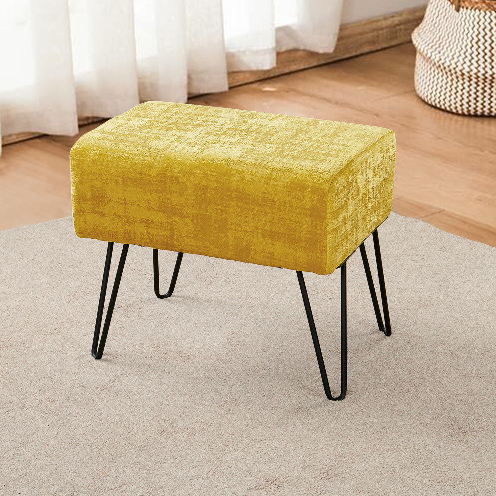 Textured Velvet Ottoman, Sulphur