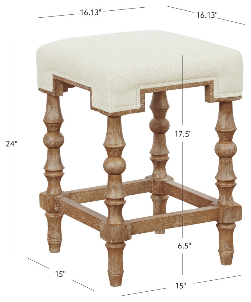 Linon Ashleigh 24" Backless Beige Upholstered Counter Stool in Natural Wood