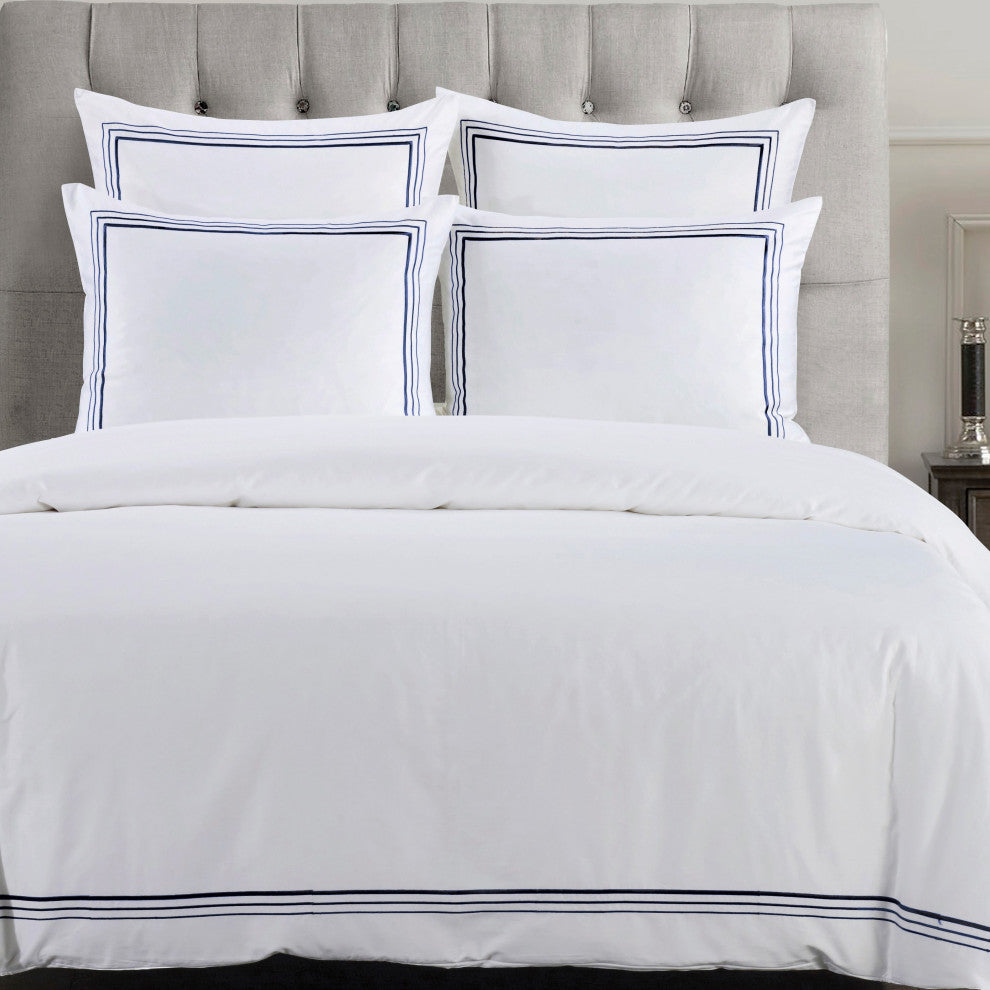 Embroidered Border Duvet Cover Set, 3 Piece, Navy, Twin
