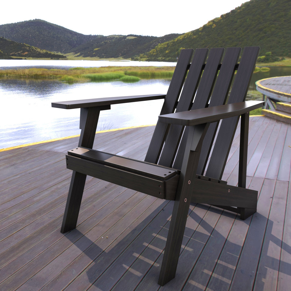 Irving Outdoor Patio Modern Acacia Wood Adirondack Chair, Black