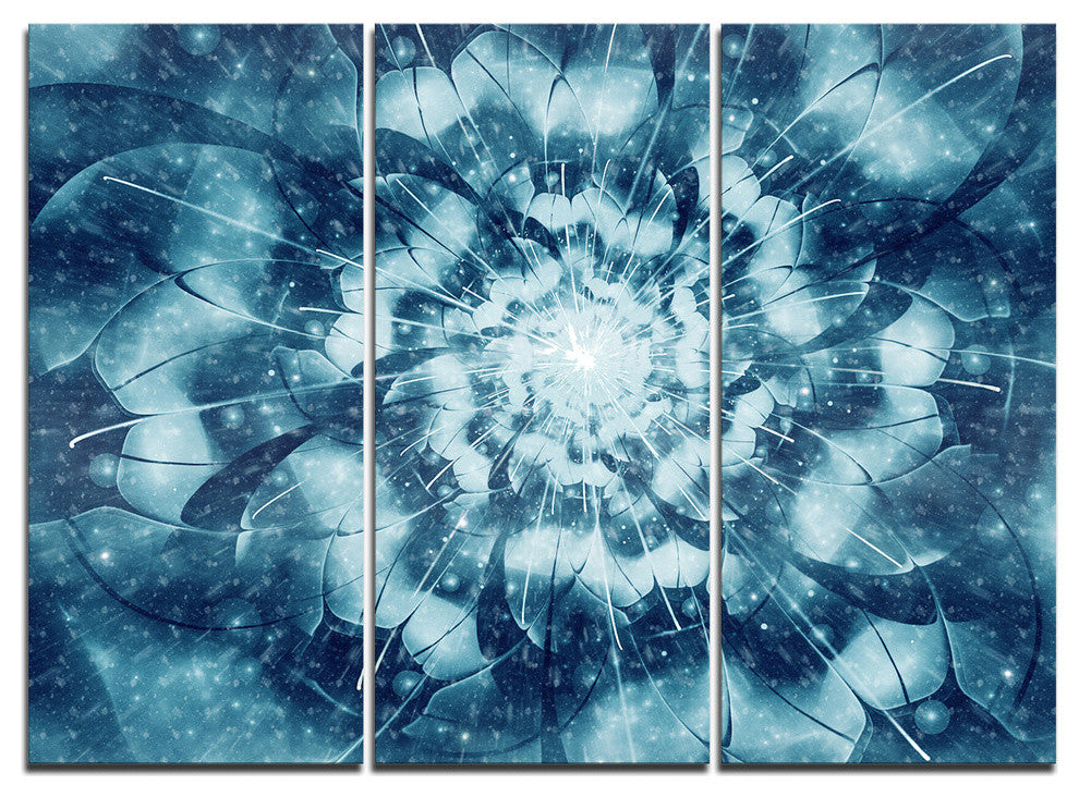"Blue Snowy Fractal Flower Design" Metal Wall Art, 3 Panels, 36"x28"