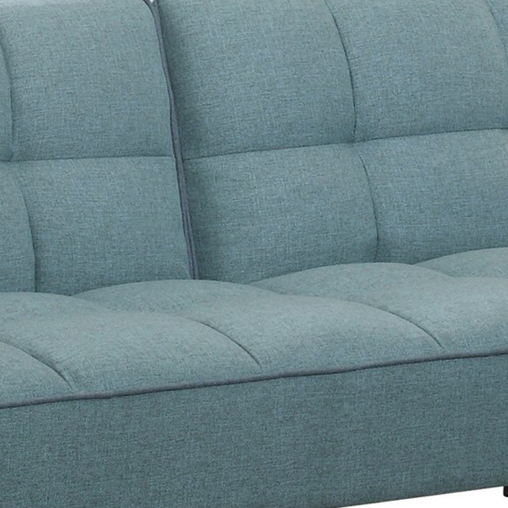 Benzara BM242070 Tufted Stitching Fabric Sofa Bed With Splayed Legs, Blue