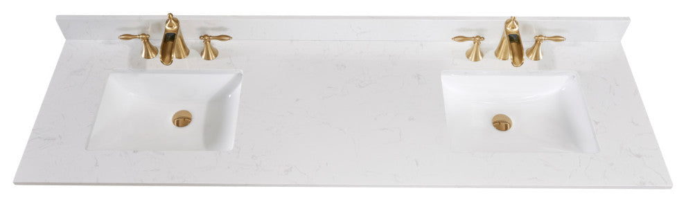 Frosinone Engineered Stone Vanity Top, Jazz White With White Sink, 72"