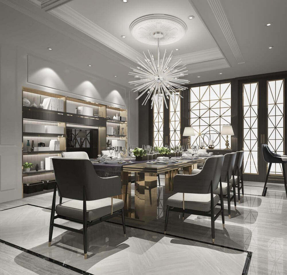 Allegri Sprazzo 28 Light 36" Pendant, Polished Silver With Firenze Crystal