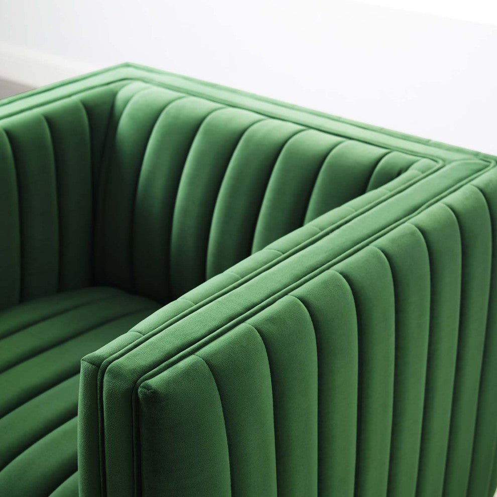 Tufted Armchair Accent Chair, Velvet, Green, Modern, Living Lounge Hospitality