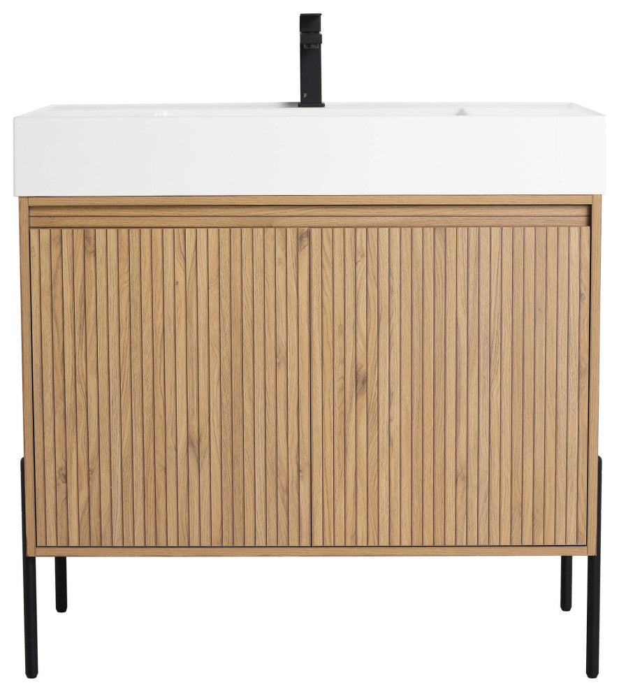 Fine Fixtures Crownpoint Bathroom Vanity, Bright Oak, 36", White