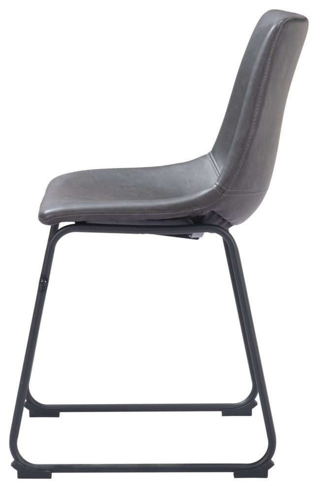 Dining Chair, Set of 2, Faux Vinyl Leather, Charcoal, Gray, Black, Industrial