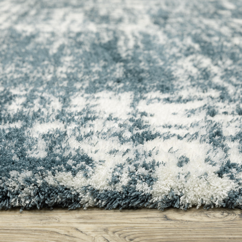 Greer Modern Distressed Etchings Dark Teal/ Ivory Area Rug, 2'3" x 7'6"