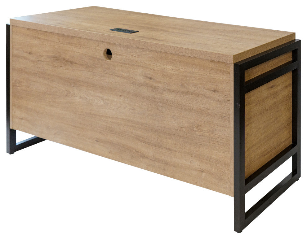 Modern Wood Laminate Office Desk, Office Table, Fully Assembled, Light Brown