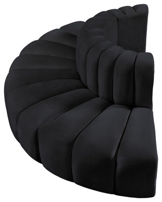 Arc Upholstered Outward Curved Modular Sectional, Black, 4-Piece: Reverse Corner (4), Velvet