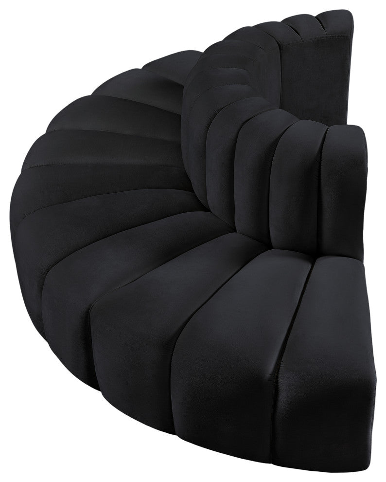 Arc Upholstered Outward Curved Modular Sectional, Black, 4-Piece: Reverse Corner (4), Velvet