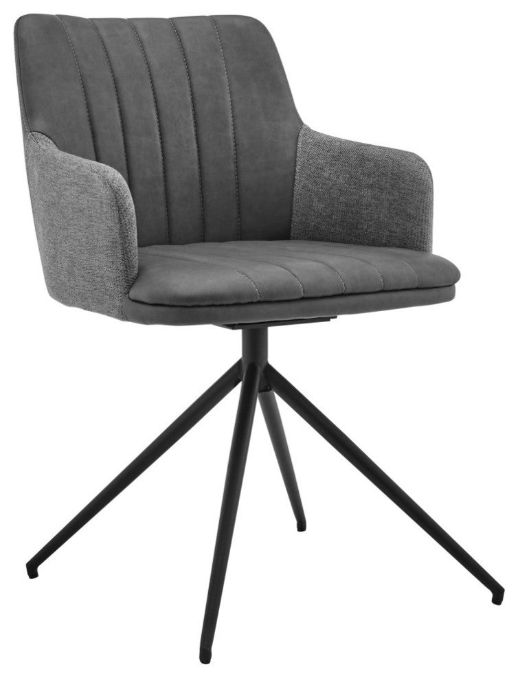 Simone Modern Faux Leather and Fabric Metal Swivel Dining Room Chairs, Set of 2