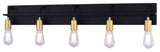 Seward Park 5 Light Black and Gold Brass Bathroom Vanity Fixture, Full Backplate