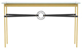 Equus Console Table, Modern Brass Finish - Black Accents - Black Leather Strap