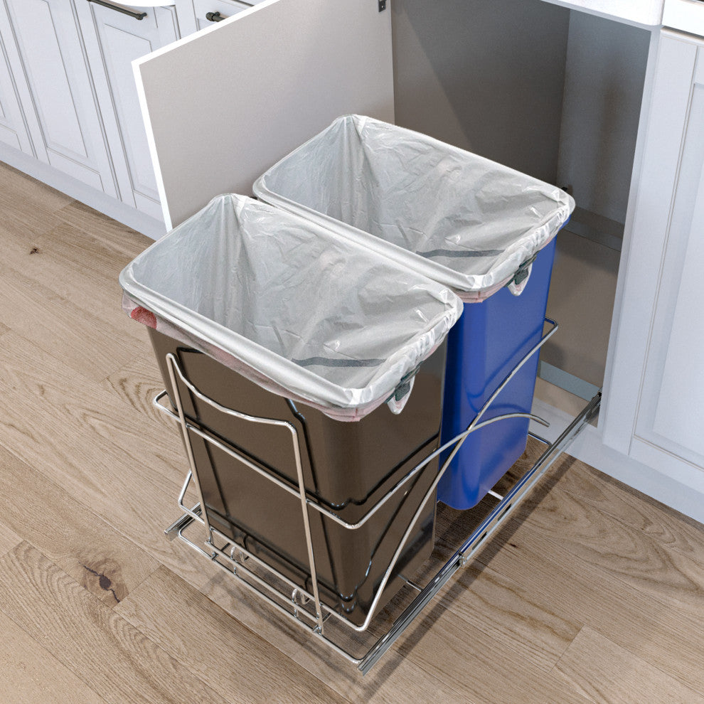 Home Zone Living 15.3 Gallon Pull Out Dual Trash Can for Recycling and Trash