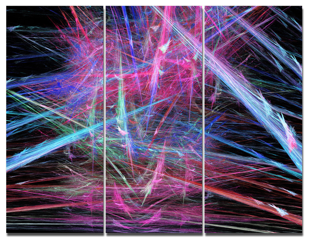 Pink Blue Magical Fractal Pattern, Abstract Canvas Wall Art, 36x28, 3 Panels