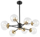 Modern 8-Light Sputnik Chandelier With Glass Globe Shades, Black, Clear Glass