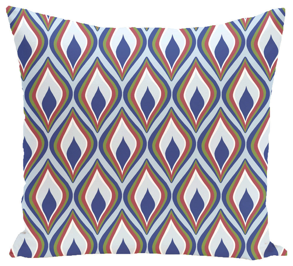Candlelight Geometric Print Outdoor Pillow, Blue Suede, 18"x18"