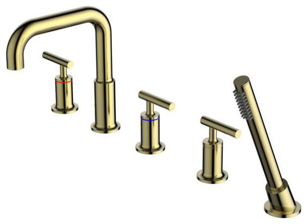 Luxury Deck Mounted Roman Bathtub Faucet With Hand Shower & 3 Lever Handles
