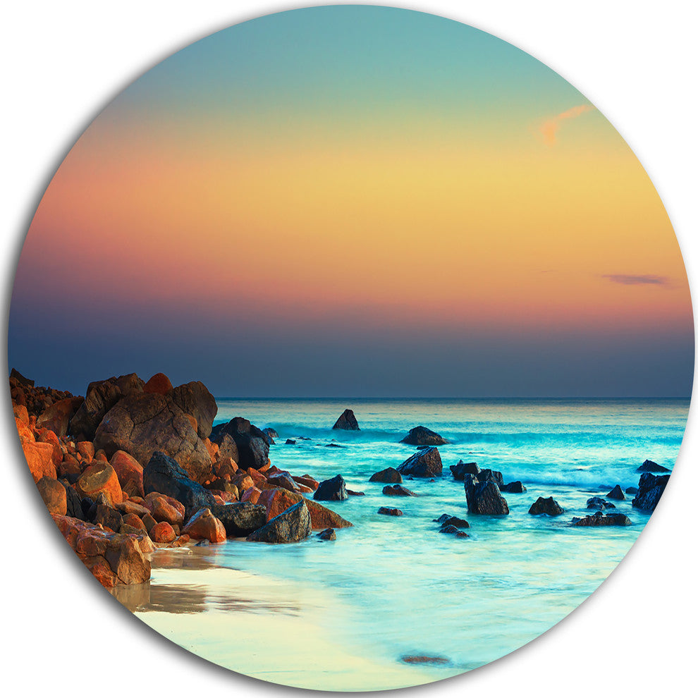 Sunset Over Blue Sky, Seascape Photography Disc Metal Artwork, 23"