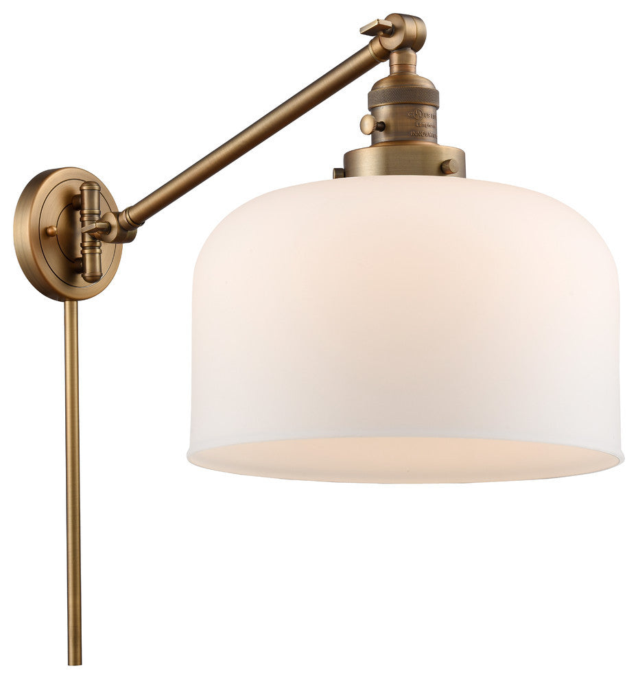 X-Large Bell 1-Light Swing Arm, Brushed Brass, Matte White