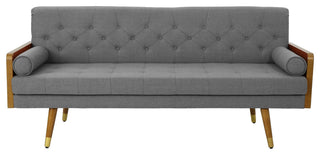 GDF Studio Aidan Mid-Century Modern Tufted Fabric Sofa, Brown/Black/Silver