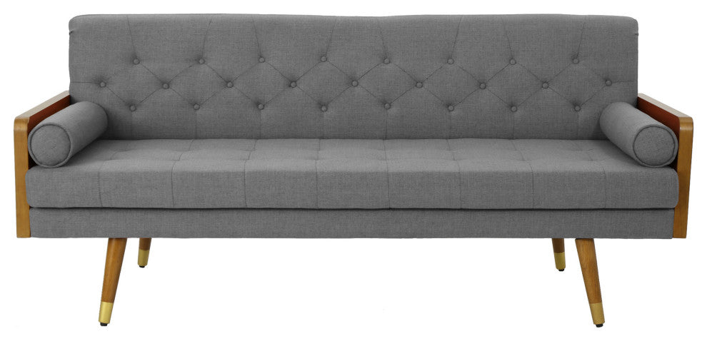 GDF Studio Aidan Mid-Century Modern Tufted Fabric Sofa, Brown/Black/Silver