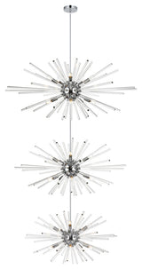 Home Living 46" Three Tiers Crystal Starburst Chandelier, Chrome